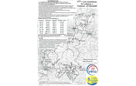 Carte parcours rando VTT Les Contreforts du Luberon à Cadenet 27/04/2025